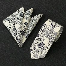 2入組男士經典6cm(2.36英寸)花卉印花領帶＆口袋方巾套裝，採用高級柔軟材質手工製作，適用於日常休閒穿著或正式場合如商務會議、婚禮、照片拍攝，同時也是男士的完美禮物 - 領帶與口袋方巾套裝 - 查看 12