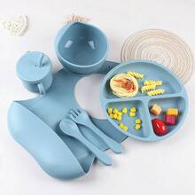 6 Pezzi Set Di Alimentazione Per Neonati In Silicone - Kit Svezzamento Infantile, Posate Per Bambini Piccoli, Tazza Da Transizione Con Cannuccia, Baberos Para Bebe, Ventosa, Bavaglio In Silicone, Ciotola E Utensili