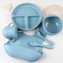 6 Pezzi Set Di Alimentazione Per Neonati In Silicone - Kit Svezzamento Infantile, Posate Per Bambini Piccoli, Tazza Da Transizione Con Cannuccia, Baberos Para Bebe, Ventosa, Bavaglio In Silicone, Ciotola E Utensili