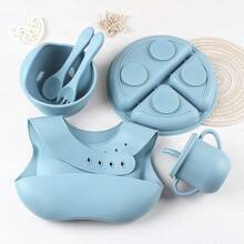6 Pezzi Set Di Alimentazione Per Neonati In Silicone - Kit Svezzamento Infantile, Posate Per Bambini Piccoli, Tazza Da Transizione Con Cannuccia, Baberos Para Bebe, Ventosa, Bavaglio In Silicone, Ciotola E Utensili