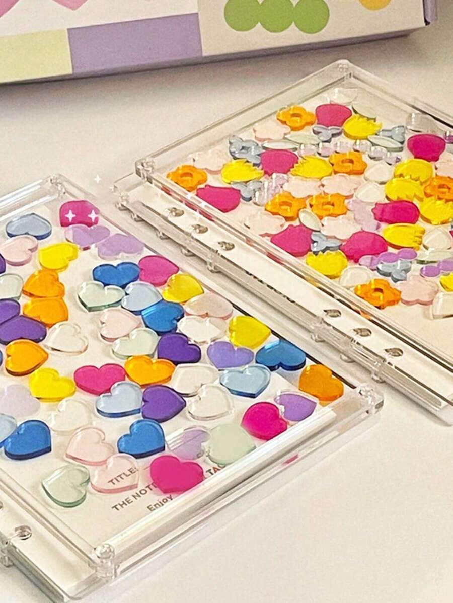 A7透明可视笔记本横线内页45页DIY手帐创意文具笔记本6孔亚克力流沙活页笔记本 - 粉色 - 查看 1
