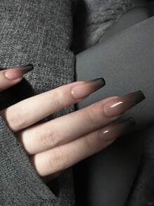 24 móng tay giả dài hình quan tài màu nude ombre đen cực dài dành cho Halloween, kèm dũa móng và 1 hộp gel làm móng. - màu đen - Xem 6