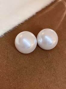 1pair Fashionable Faux Big Pearl Stud Earrings With High-End Elegant - Pearl - View 6