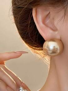 1pair Fashionable Faux Big Pearl Stud Earrings With High-End Elegant - Pearl - View 4