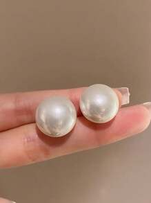 1pair Fashionable Faux Big Pearl Stud Earrings With High-End Elegant - Pearl - View 5