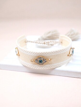 1 pieza de Pulsera tejida a mano bohemia con ojo turco creativo popular, ideal para regalos de familiares, amigos, festivales y uso diario