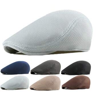 Mesh Cap Unisex Mesh Baseball Cap Summer Breathable Sun Hat Adjustable Strap Beret British Style Cap For Driver Fisherman Hunter And Casual