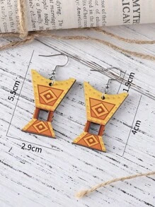 1 Pair Middle Eastern Eid Mubarak Women's Earrings, Vintage Traditional Lantern, Teapot, Vase Pendant Earrings, Wooden Double-Sided Minimalist Style Earrings, Eid Mubarak Gift - Multicolor - View 9