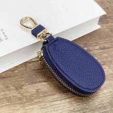 1pc Unisex PU Waterproof Keychain Holder, Large Capacity Multi-Function Key Pouch, Compact & Minimalist Design - Blue - View 2
