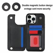 适用于三星 Galaxy S25/S24/S23/S22 Ultra Plus/A14/A15 的奢华真皮钱包式手机壳，带信用卡插槽，采用真皮材质，磁吸式搭扣，支架设计，防震保护套，兼容 16e/16/15/14/13/12/11 Pro Max - 黑色 - 查看 7