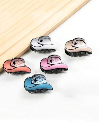 1入組女士西部牛仔帽圖案髮夾，牛印花夾子馬尾捆夾適用於日常和假日使用