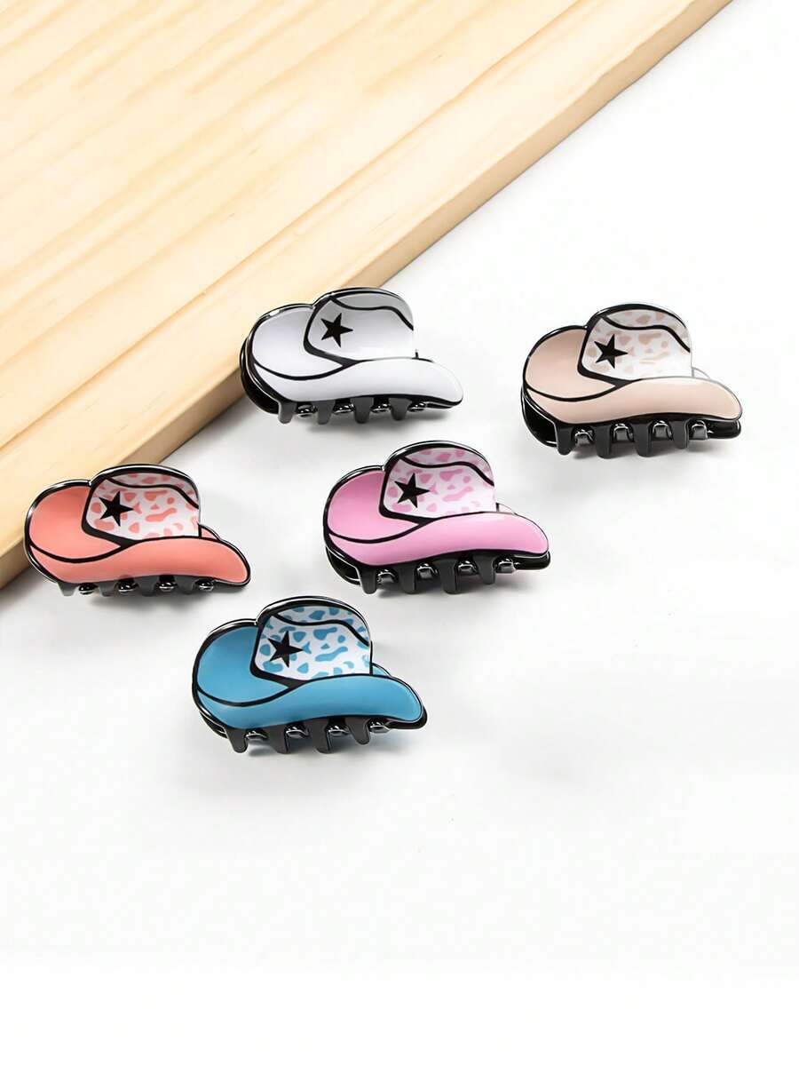 1入組女士西部牛仔帽圖案髮夾，牛印花夾子馬尾捆夾適用於日常和假日使用 - 彩色 - 查看 1