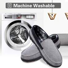 Festooning Men's Cozy Moccasin Slippers Anti-Skid Slip On House Slippers With Comfy Memory Foam - Grey - View 5