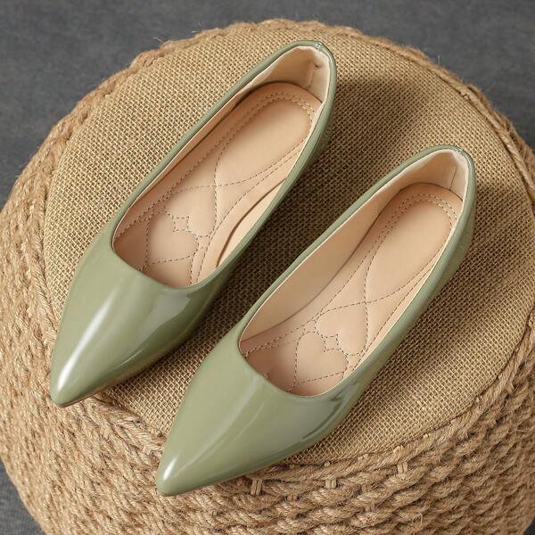 Women's Pointed Toe Fashionable Mint Green, Purple, Champagne, Red, Yellow, Black Flat Casual Shoes For Outdoor Activities In Autumn
