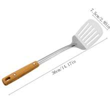 Juego de utensilios de cocina de acero inoxidable con mango de grano de madera simple para el hogar, incluye espátula, cacerola, paleta, colador, almohadilla resistente al calor, cocina, regalo de Navidad - Multicolor - Ver 14