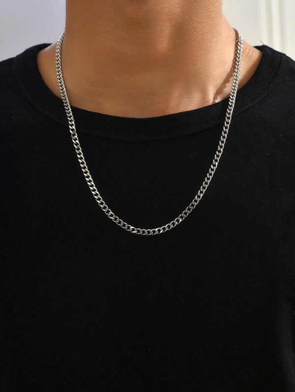 1 Pc Silver For Boys Cut Miami Boy Cuban Link Chain Necklace 4.5mm Chain Teen Necklace
