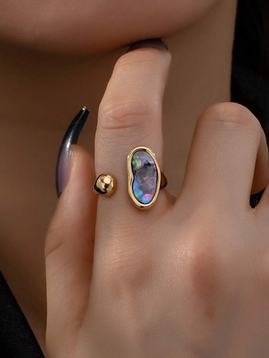 Đá quý Dát Giường đơn Mở  Nhẫn , Thích hợp Đối với Mặc hàng ngày - Vàng - Xem 1