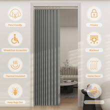 1 Bộ Màu xám Phòng Tối sầm lại Xếp li Rèm cửa Với móc , Xoăn Sóng Gập lại Thiết kế Cửa Rèm cửa Dải phân cách Đối với Phòng khách , Phòng ngủ , Hiên nhà , Văn phòng , Hành lang , Tiếng Pháp Cửa - Xám - Xem 1
