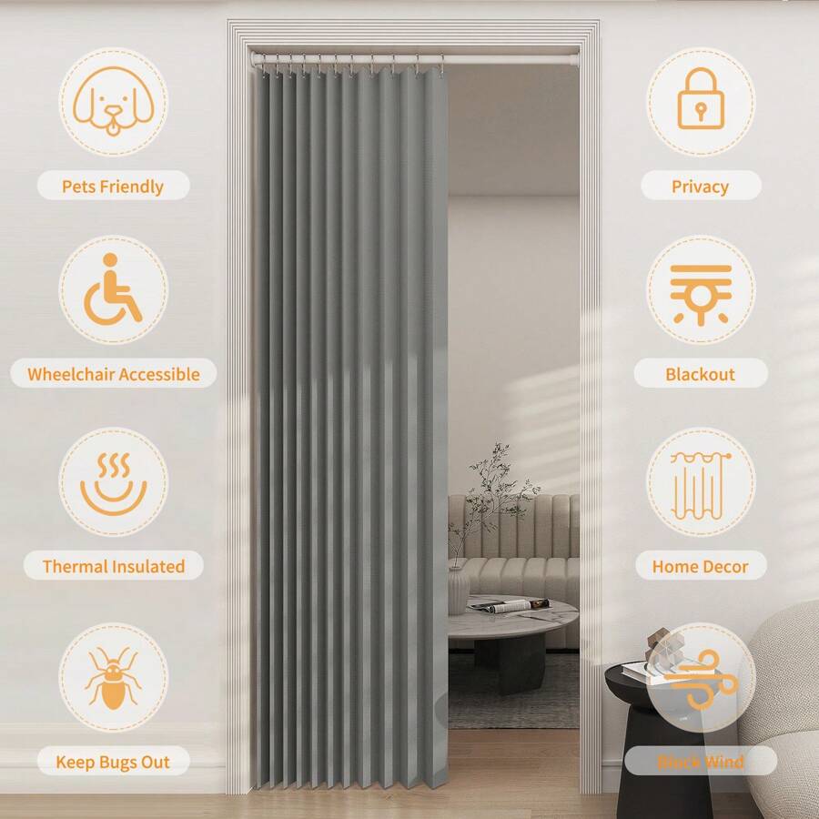 1 Bộ Màu xám Phòng Tối sầm lại Xếp li Rèm cửa Với móc , Xoăn Sóng Gập lại Thiết kế Cửa Rèm cửa Dải phân cách Đối với Phòng khách , Phòng ngủ , Hiên nhà , Văn phòng , Hành lang , Tiếng Pháp Cửa - Xám - Xem 1