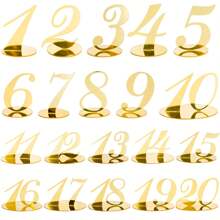 Gouden tafelnummers Gespiegelde tafelnummers voor huwelijksreceptie, acryl tafelnummers 1-20 met houderbasis voor huwelijksfeest evenement tafeldecoraties, huwelijksdecoratie, woondecoratie, kamerdecoratie feestgunsten bruid