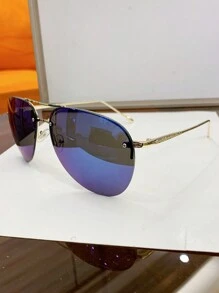 1 件男女通用大框优雅复古双光束个性化酷炫多彩飞行员时尚眼镜，适合夏季海滩度假、户外、旅行 - 金色 - 查看 4