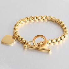 1pc Stainless Steel 18K Gold Plated Fashionable Heart-Shaped Bracelet, Versatile Minimalist Design, Romantic Gift Idea For Men & Women - Heart Shaped OT Buckle Bracelet - View 10