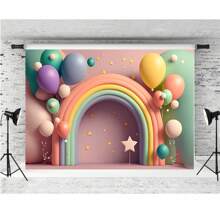 Phông nền chụp ảnh Cầu Vồng Bóng bay Tiệc sinh nhật Trang trí bánh Nền Banner Nền đập bánh Banner tắm Đạo cụ chụp ảnh Đạo cụ chụp ảnh trong buồng chụp ảnh Vinyl - Nhiều màu - Xem 2