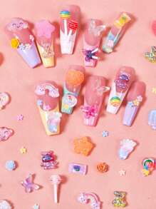 Lindo kit de arte de uñas de amor dulce con diseño de mini lollipop y decoración acrílica 3D para uñas, con colores y calcomanías llamativas, dijes para uñas, joyas para uñas y suministros para uñas DIY decoración uñas