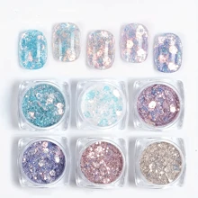 Set de 6 piezas Decoración de arte de uñas con escamas de purpurina de forma asimétrica en colores arcoiris de sirena, accesorios de arte de uñas para mujeres y niñas, que incluye molde de silicona, polvo fosforescente y relleno de resina epoxi, material de bricolaje para joyería
