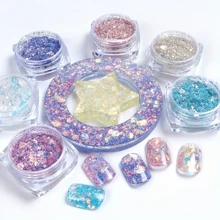 Set de 6 piezas Decoración de arte de uñas con escamas de purpurina de forma asimétrica en colores arcoiris de sirena, accesorios de arte de uñas para mujeres y niñas, que incluye molde de silicona, polvo fosforescente y relleno de resina epoxi, material de bricolaje para joyería