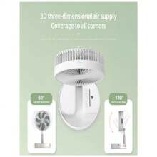 Ventilador Portátil Dobrável 4 Velocidades Recarregável USB Retrátil Mesa Coluna Forte Silencioso mini fan - Branco - Visão 3
