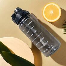 1個2l靈感水瓶,帶有吸管和時間標記,每日攝取瓶,帶肩帶,適用於健身、健身房、學校、瑜伽、远足,也非常適合日常使用 - 黑色 - 查看 2