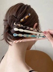 Vintage Style Minimalist Ditsy Floral Acetic Acid Hair Stick For Making Twisted Bun Design, Japanese Style Hair Accessory For Women - 1pc,Leopard Print Hair Pin Hair Bun Maker Bun Hair Piece Hair Styling Pins, School Stuff, Hair Accessories, Head Accessories - Multicolor - View 5