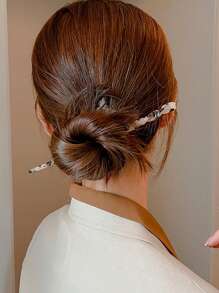Vintage Style Minimalist Ditsy Floral Acetic Acid Hair Stick For Making Twisted Bun Design, Japanese Style Hair Accessory For Women - 1pc,Leopard Print Hair Pin Hair Bun Maker Bun Hair Piece Hair Styling Pins, School Stuff, Hair Accessories, Head Accessories - Multicolor - View 3