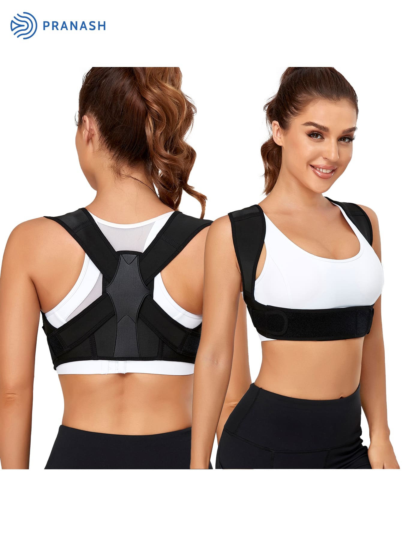 1Pc Posture Corrector, Adjustable Back Posture Correction Strap For Humpback Correction - Black - View 1