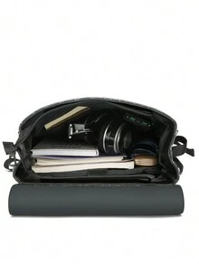 2381個防刮花Pu材質時尚中性背包（16.5英寸* 12.2英寸* 5.9英寸），翻蓋式設計，可切換多種攜帶方式：單肩包和背包。適用於上下班、旅行或可附加於行李上方便攜帶。蓋子背包，暑假學校，防水筆記本電腦，商務休閒，黑色個性化禮物，爸爸、丈夫、男友 - 黑色 - 查看 10