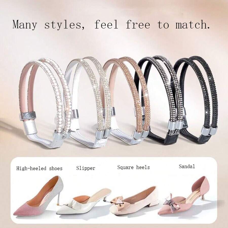 2 piezas Zapatos de tacón alto antideslizantes, tacones antideslizantes, cordones, sandalias que no se caen, hebilla fija, zapatos fijos, cordones - Multicolor - Ver 1