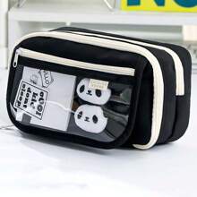 1pc Black Super-Pencil Case With Lovely Panda Pattern, Popular Stationery Box/Pen Holder For Students, Large Capacity Transparent Pencil Case/Pouch For Male Or Female Students, Highly Attractive Pencil Case For Primary And Middle School Students Back To School,Pencil Pouch,School Bag - Multicolor - View 1