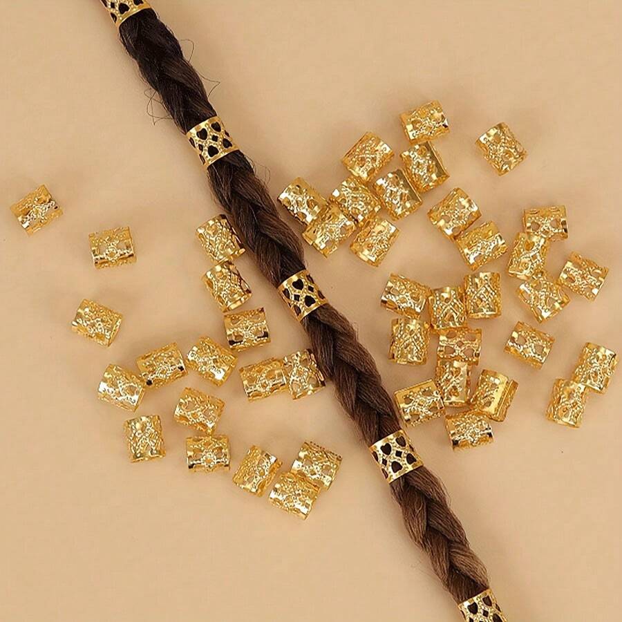 20pcs Colorful Metal Tube Ring Hair Lock Beads, Adjustable Hair Braid Rings, Sleeve Cuff Clips, Girl Hair Accessories & Styling Tools - Metal Tube - View 1