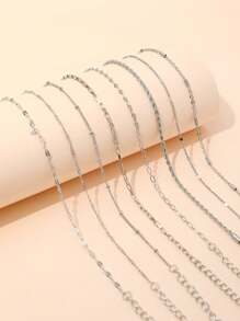 8pcs/Set Simple Punk Style Pure Chain Fashionable Bracelets Set, Suitable For Women Daily Wear - Silver - View 3