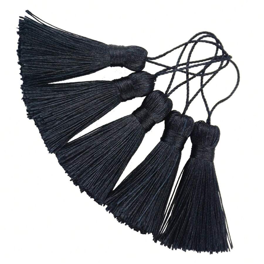20pcs 4.3 Inch Handmade Silky Floss Mini Tiny Craft Tassels With 2-Inch Cord Loop And Small Chinese Knot For Earrings, Souvenir, Bookmarks, DIY Craft Accessory,Tags - Black - View 1