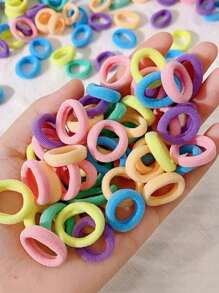 200/100pcs Girls Colorful Hair Ties, Summer Multi-Color Simple Hair Tie Set, Random Colors Shipped, Suitable For Various Long And Short Hair (One Size Is 100pcs) - Multicolor - View 5