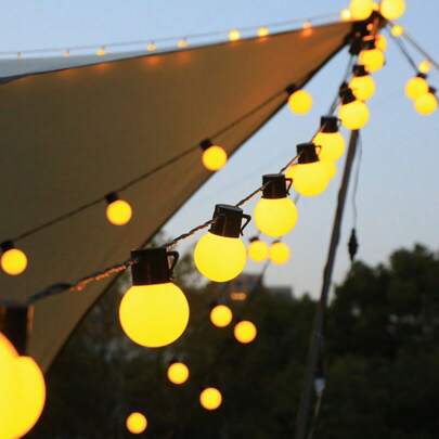 1 Set G50 LED Globe String Lights, White Plastic Bulbs, Suitable For Outdoor Camping, Tent, Wedding Decor, 5m Length 20 Bulbs With 3AA Battery Box & USB Powered, 5m Length 20 Bulbs With Solar Powered, 10m Length 40 Bulbs With 3AA Battery Box & USB Powered (Batteries Not Included)