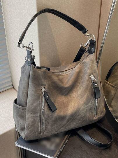 啞光紋理高容量時尚肩袋，海灘手提包，手袋，購物袋