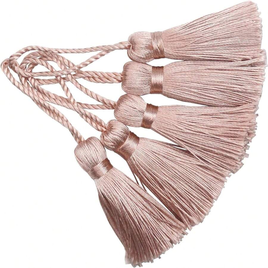 20pcs 4.3 Inch Handmade Silky Floss Mini Tiny Craft Tassels With 2-Inch Cord Loop And Small Chinese Knot For Earrings, Souvenir, Bookmarks, DIY Craft Accessory,Tags - Pink - View 1