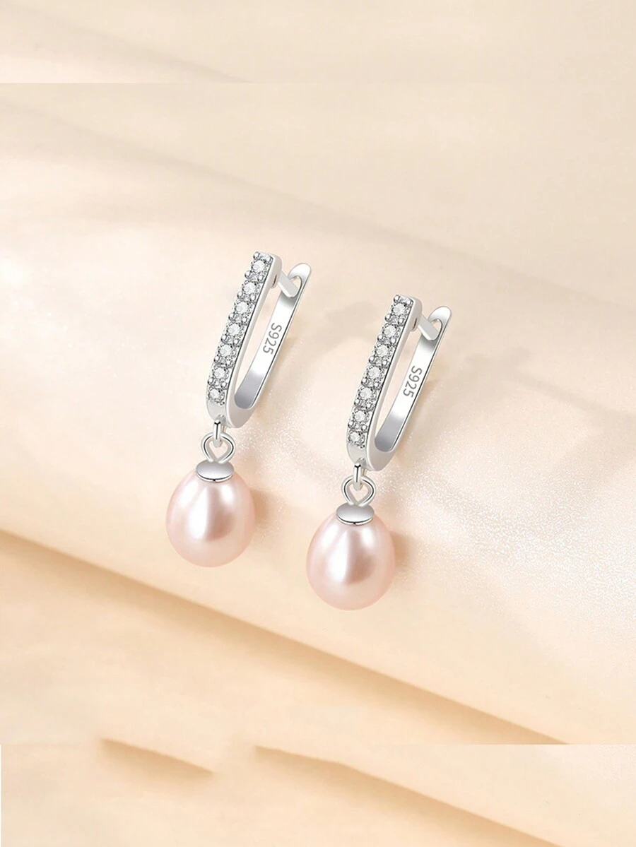 1對s925純銀珠寶耳釘和淡水養殖珍珠女性高時尚感珍珠耳環 - 吊墜耳環 - 查看 1