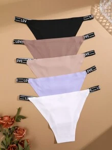 5pcs/Set Seamless Waistband Letter Pattern Breathable Comfortable Women Panties With Triangle Design Sports - Multicolor - View 5