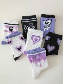 7pairs Heart & Letter Graphic Crew Socks - Multicolor - View 1