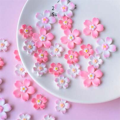 10pcs Mixed Cherry Blossom, Peach Blossom, And Flower Shaped DIY Earrings And Hair Accessories, Jewelry Making Supplies, Stationery, Phone Cases, Keychains, Mugs, Hollow Out Clogs Charms, Fridge Magnets Decorative Patches, With Double-Sided Tape Gift Valentines