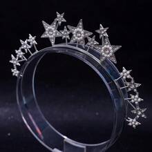 1pc Asymmetric Circle & Star Decor Headband With Rhinestones, Suitable For Wedding Party And Daily Use Elegant Tiaras - Silver - View 4